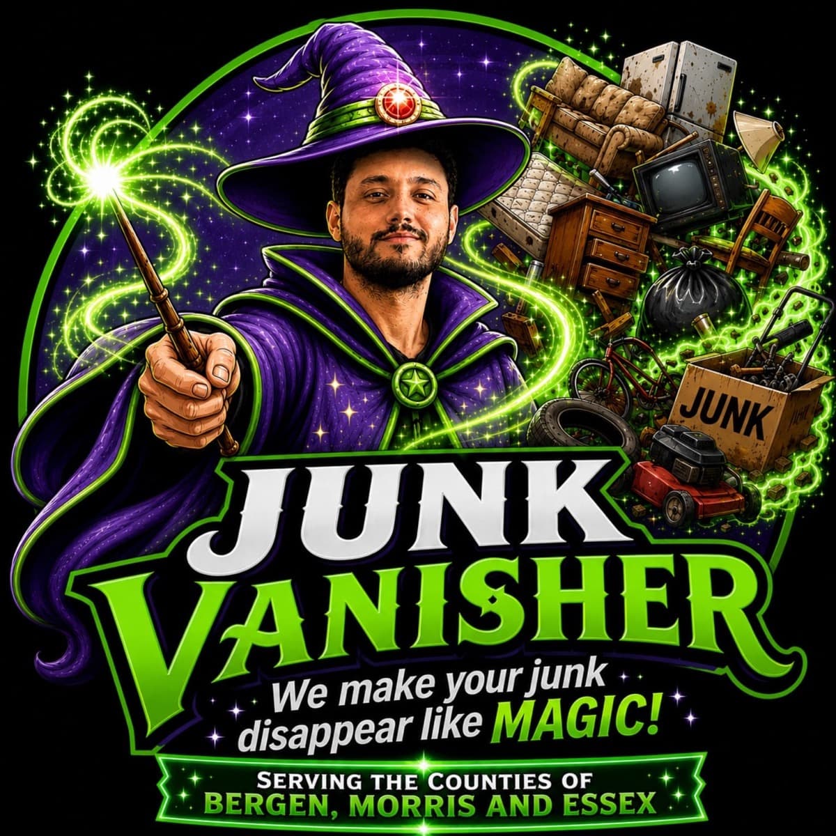 Junk Vanisher — we make your junk disappear like magic. Serving Bergen, Morris and Essex counties.